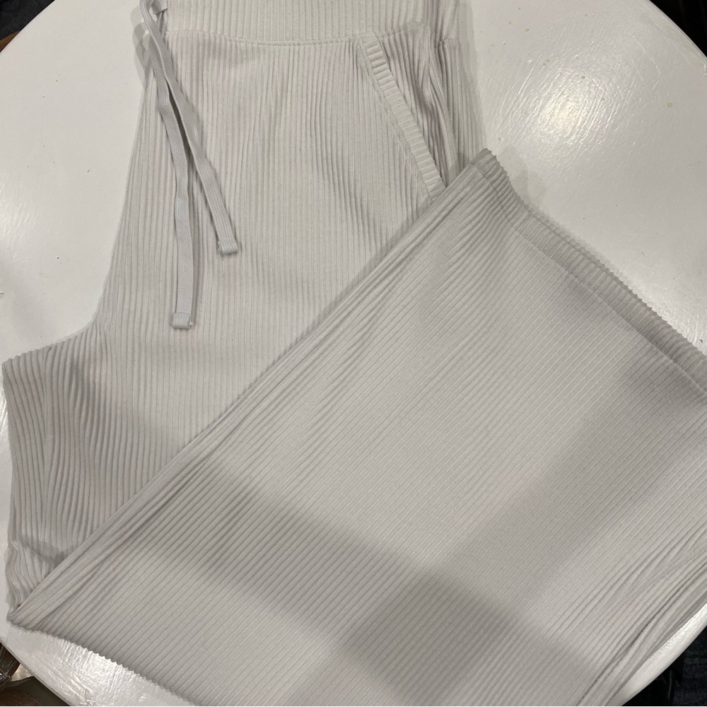 Talbots Haven Well Within XL Ribbed Knit Wide Leg Lounge Pants light stone